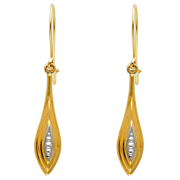 14K Two Tone Gold Hollow Teardrop Hanging Earrings